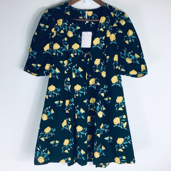 Free People Black Yellow Floral tunic dress NWT - Picture 5 of 8